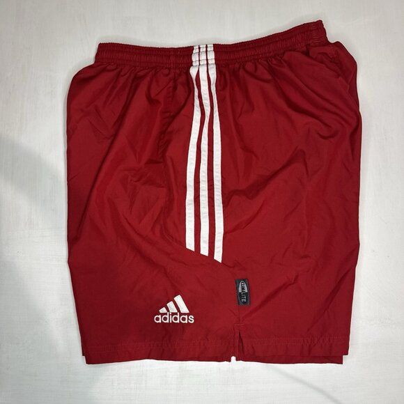 Vintage Adidas Y2K Red 3 Stripe Men’s Large Running Shorts 2005 Track Gym - Picture 1 of 9